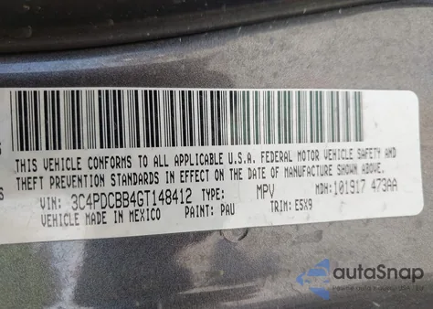 2016 Dodge Journey Sxt from USA, damaged, VIN 3C4PDCBB4GT148412